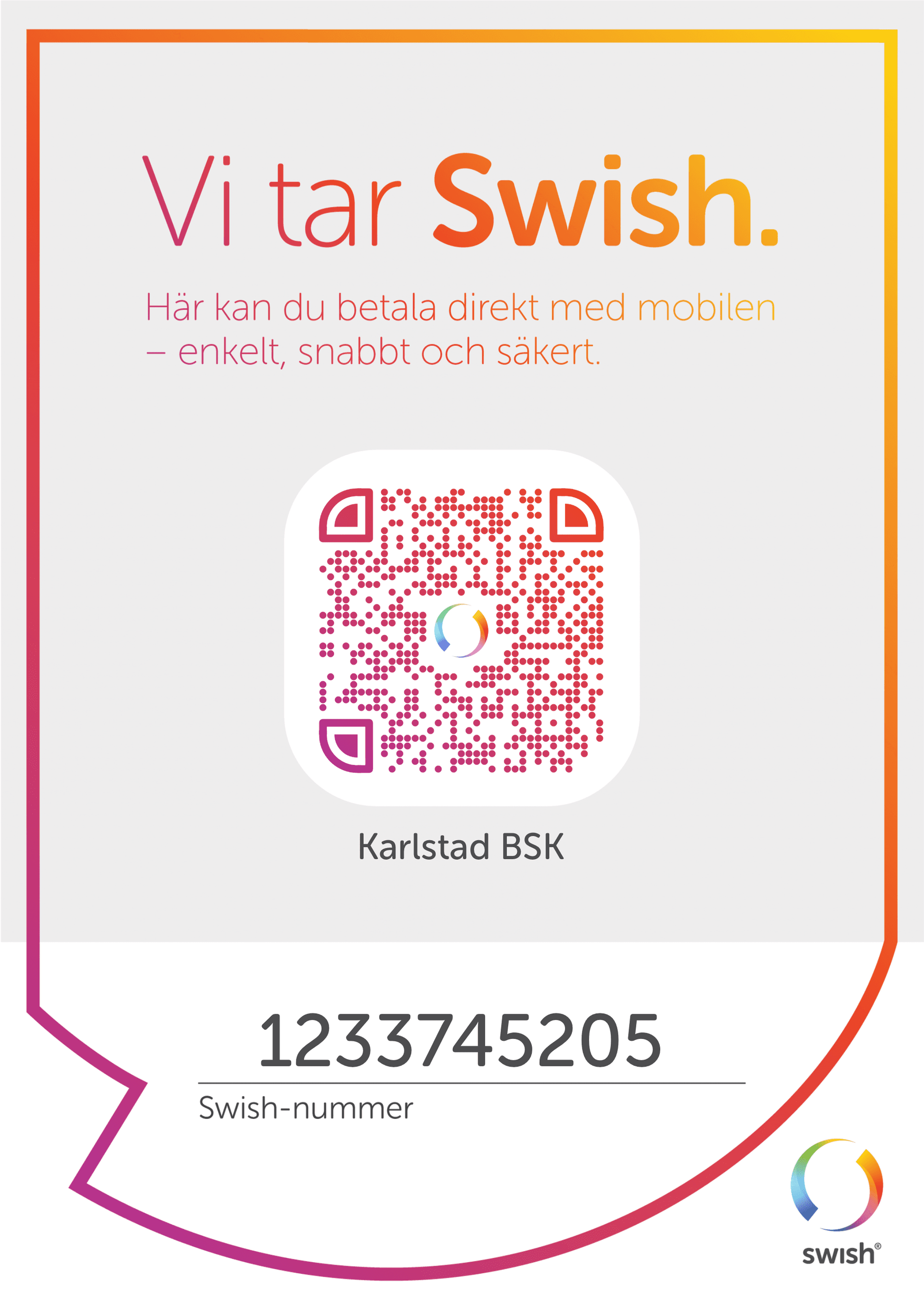 Swish-information för medlemsbetalning
